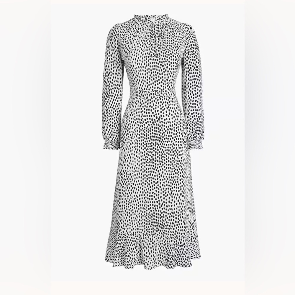 NWOT J. Crew Ruffle Animal Print  Long Sleeve Peasant Dress Size 0